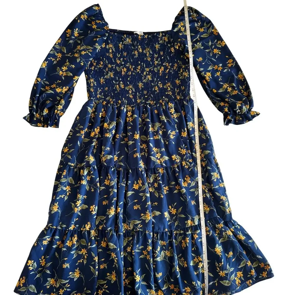 Baltic Born Marta Dress Bohemian Romance Wuthering Heights Floral Midi 1XL Navy - Picture 7 of 16